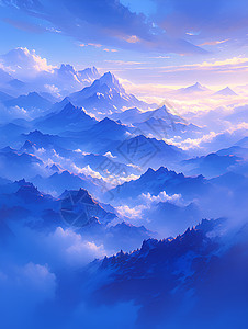 云雾山脉云雾缭绕的山脉风景插画
