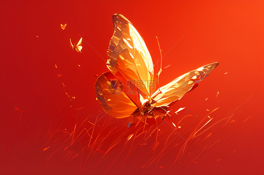 红色背景上的蝴蝶（去掉野生动物，动物）图片