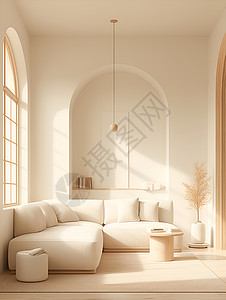 墙壁窗户白色沙发和墙壁插画