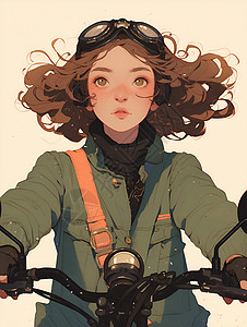 骑着仙鹤的女孩女孩骑着机车插画