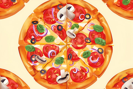 番茄蘑菇披萨背景图片