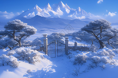 雪地的铁门背景图片