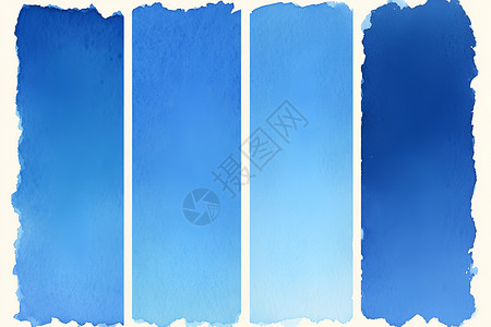 蓝色几何色块球垂直排列的蓝色水彩方块插画