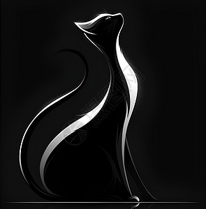 黑色手绘黑色背景上的猫插画