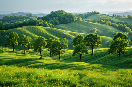 春天山翠绿连绵的山背景