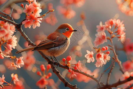 樱树上栖息的 小鸟背景图片