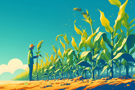 玉米农民农民培育玉米植物插画