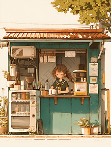 厨房咖啡小巧的咖啡屋插画