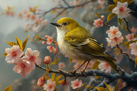 插画春天春日户外的鸟语花香背景