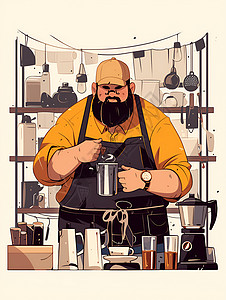 咖啡冲饮冲咖啡的男人插画