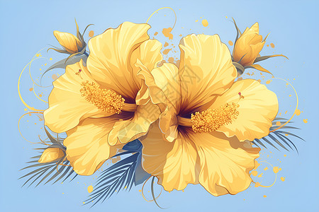 黄花黄色的花卉插画