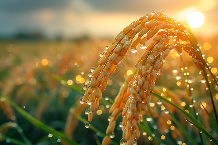 水稻叶子的露珠高清图片