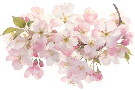 白色的粉水彩粉红花和白色背景插画