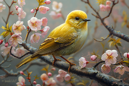 歌唱的鸟儿樱树上栖息的小鸟背景
