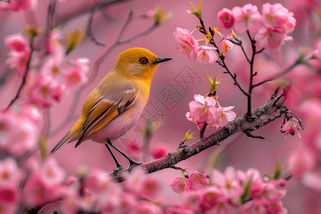 粉色小鸟边框粉色的春日樱花和小鸟背景