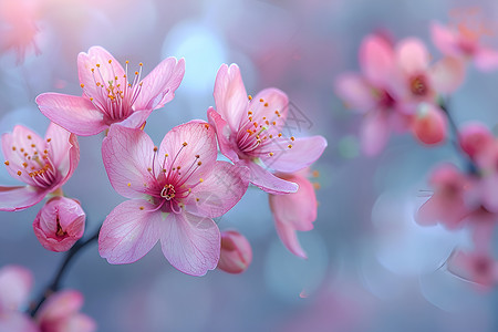 粉色桃花枝缤纷樱花绽放世界背景