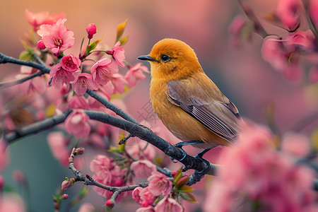 黄色小鸟在枝头站立背景图片