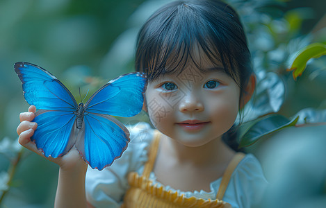 拿着玩具的女孩拿着蝴蝶的女孩背景