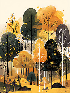 手绘的大树插画背景图片
