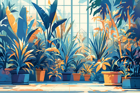 室内植被温室内的植物插画
