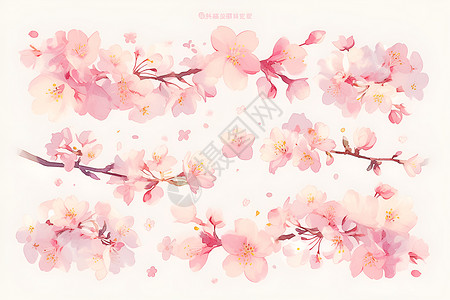漂亮绍兴樱花枝干上的漂亮花卉插画