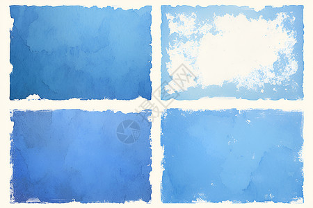 几何排列蓝色水彩方块插画