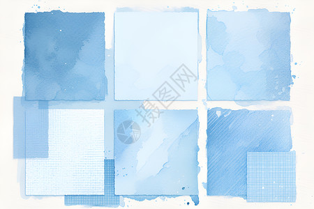 背景笔刷水彩画中的四个垂直蓝色方块插画