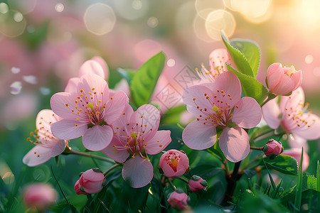 粉色桃花枝娇艳的春日花朵背景