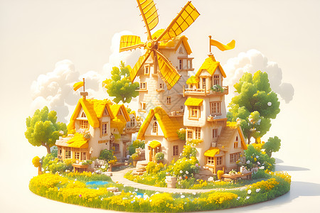 风车童话城堡背景图片
