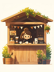 店铺模版年轻女咖啡师插画