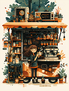 咖啡店的女孩背景图片
