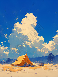 沙漠天空下的帐篷高清图片