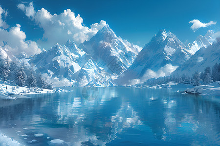远山倒映冰湖高清图片