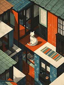 家家居现代家居中的猫咪插画