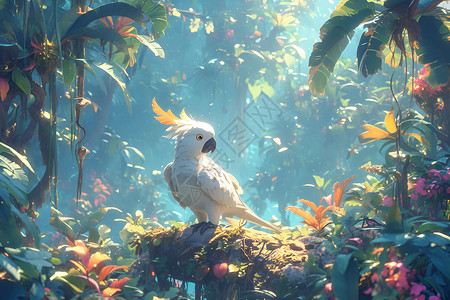 热带玉林森林中的鹦鹉插画