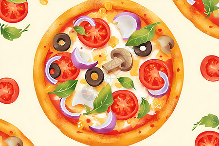 美味蔬菜披萨披萨中的蔬菜插画