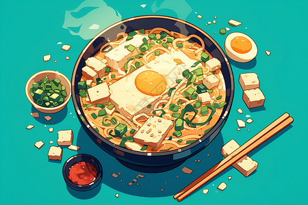 丰富食材食材丰富的豆腐汤插画