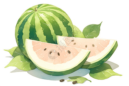 切片切块西瓜美味西瓜的水彩插画插画