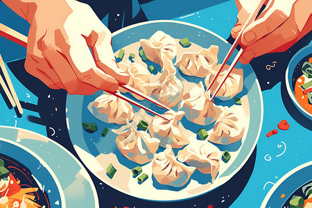 盘子里的美味饺子背景图片