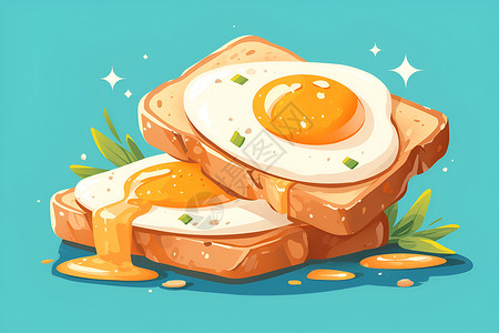 煎蛋荷包蛋鸡蛋蜂蜜吐司上的煎蛋插画