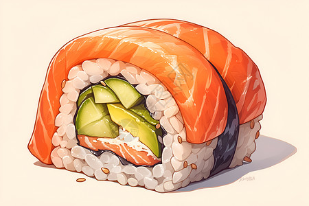 鲜美多彩的三文鱼寿司卷图片素材