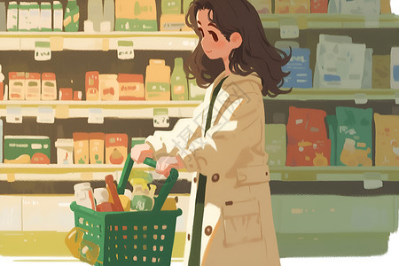 网红女女网红在超市里逛插画