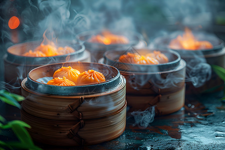 酒席的点心丰盛蒸屉高清图片