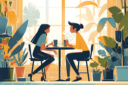 窗边咖啡馆的情侣背景图片