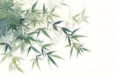 低垂的柳枝树叶水彩高清图片