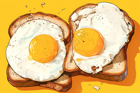 鸡蛋黄油烤面包煎蛋与黄油插画