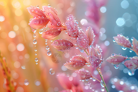 丝丝细雨鲜花上的水滴背景