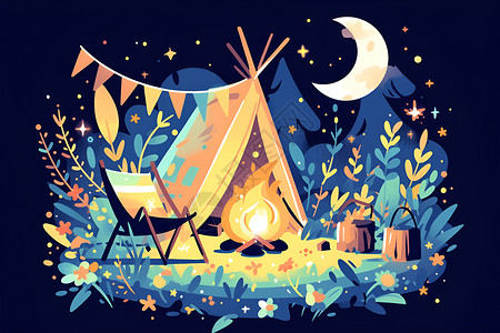 篝火旁边的帐篷背景图片