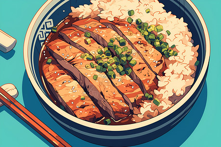 韩式拌饭美食卡通鸡肉拌饭插画
