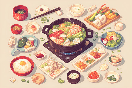 美味食材美味火锅盛宴插画